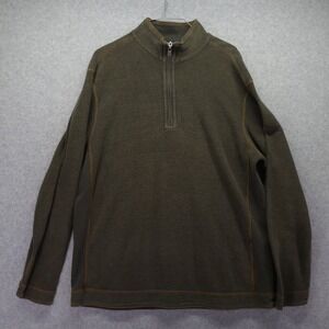 Tommy Bahama Sweater Mens XL 1/4 Zip Pullover Knit Mock Neck Green Long Sleeve